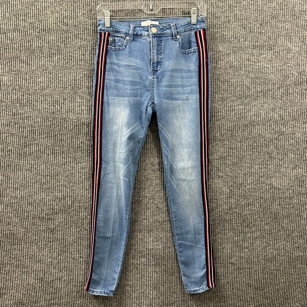Harmony & Havoc Womens Skinny Jeans Size 6‎ Blue Denim Side Striped Mid Rise